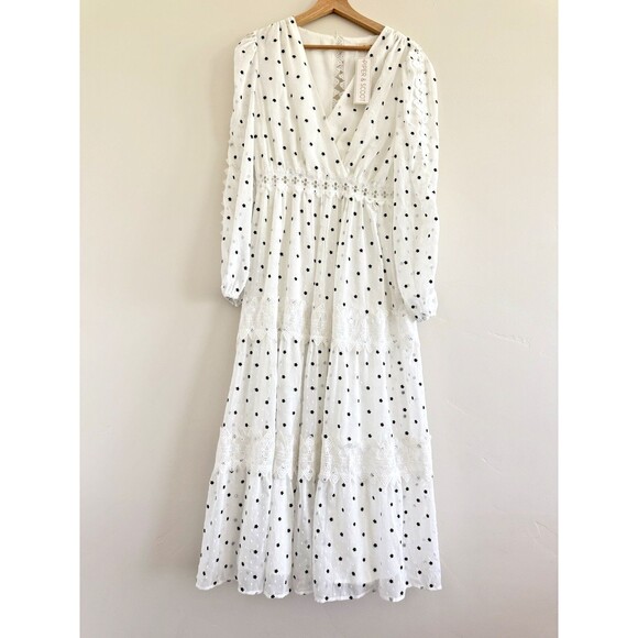Just Me White and Black Tiered boho chic Ruffled maxi Sundress romantic size M - Picture 1 of 16